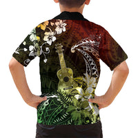 Hawaii Ukulele Kid Hawaiian Shirt Polynesian Pattern Mix Hibiscus Reggae Version LT05 - Polynesian Pride