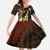 Hawaii Ukulele Kid Short Sleeve Dress Polynesian Pattern Mix Hibiscus Reggae Version LT05 KID Reggae - Polynesian Pride
