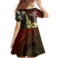 Hawaii Ukulele Kid Short Sleeve Dress Polynesian Pattern Mix Hibiscus Reggae Version LT05 - Polynesian Pride