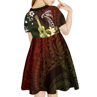 Hawaii Ukulele Kid Short Sleeve Dress Polynesian Pattern Mix Hibiscus Reggae Version LT05 - Polynesian Pride