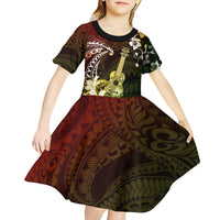 Hawaii Ukulele Kid Short Sleeve Dress Polynesian Pattern Mix Hibiscus Reggae Version LT05 - Polynesian Pride
