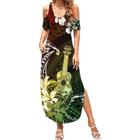 Hawaii Ukulele Summer Maxi Dress Polynesian Pattern Mix Hibiscus Reggae Version LT05 Women Reggae - Polynesian Pride