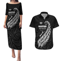 Custom New Zealand Marathon Couples Matching Puletasi and Hawaiian Shirt Maori Style LT05 Black - Polynesian Pride