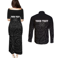 Custom New Zealand Marathon Couples Matching Puletasi and Long Sleeve Button Shirt Maori Style LT05 - Polynesian Pride