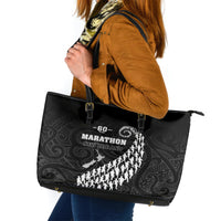 New Zealand Marathon Leather Tote Bag Maori Style LT05 Black - Polynesian Pride