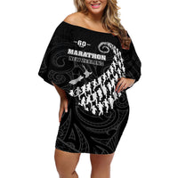 Custom New Zealand Marathon Off Shoulder Short Dress Maori Style LT05 Women Black - Polynesian Pride