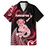 Personalised New Zealand Maori Taniwha Family Matching Puletasi and Hawaiian Shirt Silver Fern Red Version