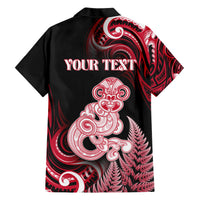 Personalised New Zealand Maori Taniwha Family Matching Short Sleeve Bodycon Dress and Hawaiian Shirt Silver Fern Red Version