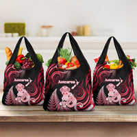 New Zealand Maori Taniwha Grocery Bag Silver Fern Red Version LT05 3-pack One Size Red - Polynesian Pride