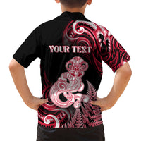 Personalised New Zealand Maori Taniwha Kid Hawaiian Shirt Silver Fern Red Version LT05 - Polynesian Pride