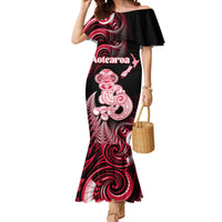 Personalised New Zealand Maori Taniwha Mermaid Dress Silver Fern Red Version LT05 Women Red - Polynesian Pride