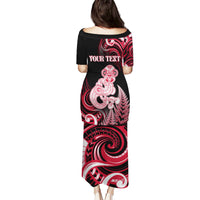 Personalised New Zealand Maori Taniwha Puletasi Silver Fern Red Version LT05 - Polynesian Pride