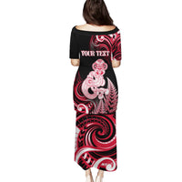 Personalised New Zealand Maori Taniwha Puletasi Silver Fern Red Version LT05 - Polynesian Pride
