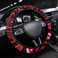 New Zealand Maori Taniwha Steering Wheel Cover Silver Fern Red Version LT05 Universal Fit Red - Polynesian Pride