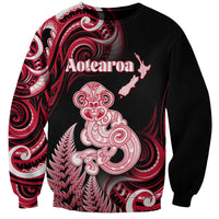 Personalised New Zealand Maori Taniwha Sweatshirt Silver Fern Red Version LT05 Unisex Red - Polynesian Pride