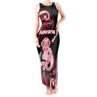 Personalised New Zealand Maori Taniwha Tank Maxi Dress Silver Fern Red Version LT05 Women Red - Polynesian Pride