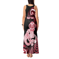 Personalised New Zealand Maori Taniwha Tank Maxi Dress Silver Fern Red Version LT05 - Polynesian Pride