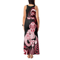 Personalised New Zealand Maori Taniwha Tank Maxi Dress Silver Fern Red Version LT05 - Polynesian Pride