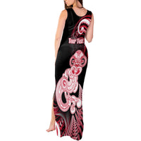 Personalised New Zealand Maori Taniwha Tank Maxi Dress Silver Fern Red Version LT05 - Polynesian Pride