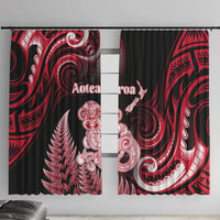 New Zealand Maori Taniwha Window Curtain Silver Fern Red Version LT05 With Hooks Red - Polynesian Pride