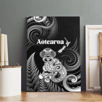 New Zealand Maori Taniwha Canvas Wall Art Silver Fern Black Version LT05 - Polynesian Pride