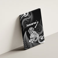 New Zealand Maori Taniwha Canvas Wall Art Silver Fern Black Version LT05 - Polynesian Pride