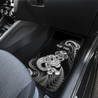 Personalised New Zealand Maori Taniwha Car Mats Silver Fern Black Version LT05 - Polynesian Pride