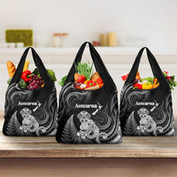 New Zealand Maori Taniwha Grocery Bag Silver Fern Black Version LT05 3-pack One Size Black - Polynesian Pride