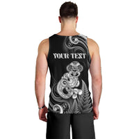 Personalised New Zealand Maori Taniwha Men Tank Top Silver Fern Black Version LT05 - Polynesian Pride