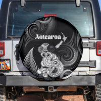 New Zealand Maori Taniwha Spare Tire Cover Silver Fern Black Version LT05 Black - Polynesian Pride