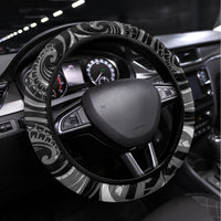 New Zealand Maori Taniwha Steering Wheel Cover Silver Fern Black Version LT05 Universal Fit Black - Polynesian Pride