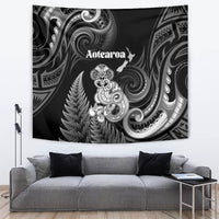 New Zealand Maori Taniwha Tapestry Silver Fern Black Version LT05 Black - Polynesian Pride