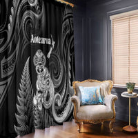 New Zealand Maori Taniwha Window Curtain Silver Fern Black Version LT05 - Polynesian Pride