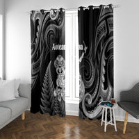New Zealand Maori Taniwha Window Curtain Silver Fern Black Version LT05 With Grommets Black - Polynesian Pride