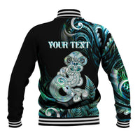Personalised New Zealand Maori Taniwha Baseball Jacket Silver Fern Paua Shell Version LT05 - Polynesian Pride