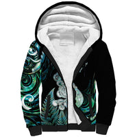 Personalised New Zealand Maori Taniwha Sherpa Hoodie Silver Fern Paua Shell Version LT05 Unisex Turquoise - Polynesian Pride
