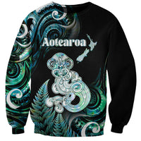 Personalised New Zealand Maori Taniwha Sweatshirt Silver Fern Paua Shell Version LT05 Unisex Turquoise - Polynesian Pride