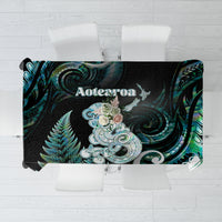New Zealand Maori Taniwha Tablecloth Silver Fern Paua Shell Version LT05 Turquoise - Polynesian Pride