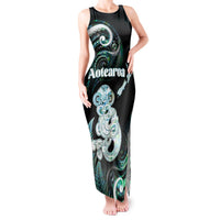 Personalised New Zealand Maori Taniwha Tank Maxi Dress Silver Fern Paua Shell Version LT05 Women Turquoise - Polynesian Pride
