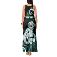 Personalised New Zealand Maori Taniwha Tank Maxi Dress Silver Fern Paua Shell Version