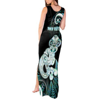 Personalised New Zealand Maori Taniwha Tank Maxi Dress Silver Fern Paua Shell Version LT05 - Polynesian Pride