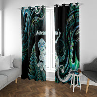 New Zealand Maori Taniwha Window Curtain Silver Fern Paua Shell Version LT05 With Grommets Turquoise - Polynesian Pride