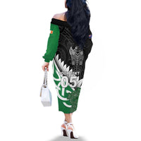 New Zealand And Ireland Rugby Custom Family Matching Off The Shoulder Long Sleeve Dress and Hawaiian Shirt Silver Fern With Celtic Cross