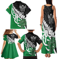 New Zealand And Ireland Rugby Custom Family Matching Tank Maxi Dress and Hawaiian Shirt Silver Fern With Celtic Cross