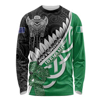 New Zealand And Ireland Rugby Custom Long Sleeve Shirt Silver Fern With Celtic Cross