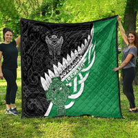 New Zealand And Ireland Rugby Quilt Silver Fern With Celtic Cross