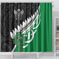 New Zealand And Ireland Rugby Shower Curtain Silver Fern With Celtic Cross