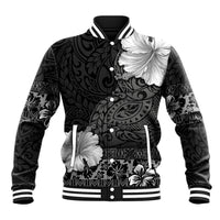 Hawaii Hibiscus With Black Polynesian Pattern Baseball Jacket LT05 Unisex Black - Polynesian Pride