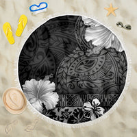 Hawaii Hibiscus With Black Polynesian Pattern Beach Blanket LT05 One Size 150cm Black - Polynesian Pride