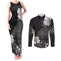 Hawaii Hibiscus With Black Polynesian Pattern Couples Matching Tank Maxi Dress and Long Sleeve Button Shirt LT05 Black - Polynesian Pride